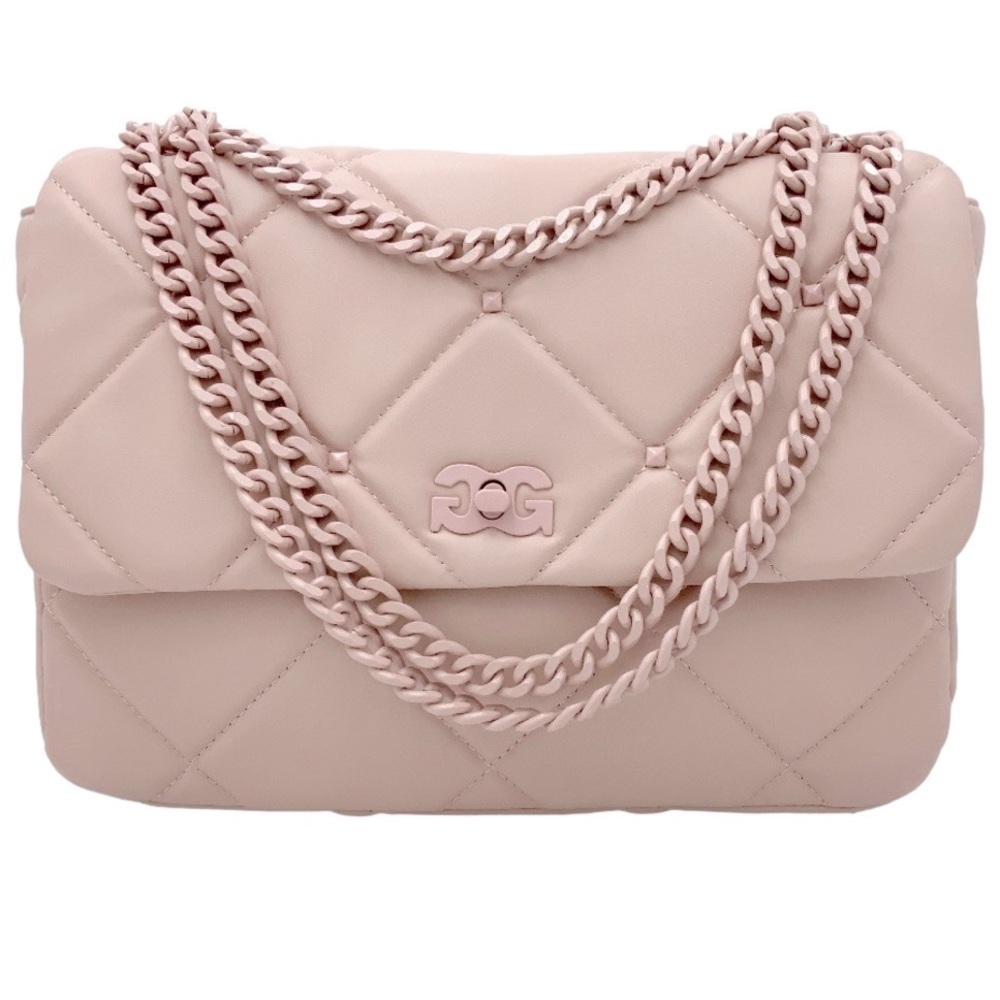 GILDA PARIS Large Quilted Bag w/ tonal chain handle and shoulder strap BLUSH NWT